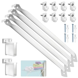 12 Inch Wire Shelf Brackets Set, 4 Wire Rack Support Brackets, 8 Wire Shelf Clips and 2 End Brackets Metal White Closet Support Bracket (4 Pack)