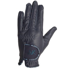 AK Horse Riding Gloves Ladies, Men & Kids Equestrian Gloves with Stones (Navy/Sky, S)
