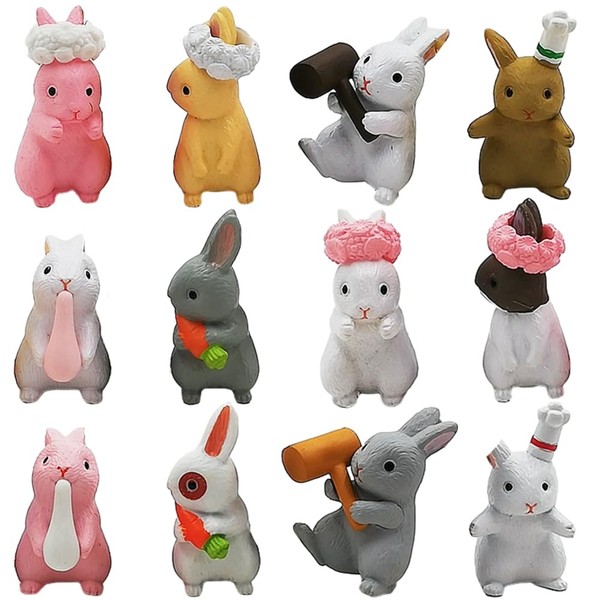 IhLux Mini Rabbit Figures, Rabbit Ornament Animal Figures Set, Bunny