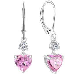 YL 925 Sterling Silver Dangle Earrings Pink Tourmaline 7mm Drop Earrings For Women Heart Birthstone Leverback Earrings Jewelry Gifts