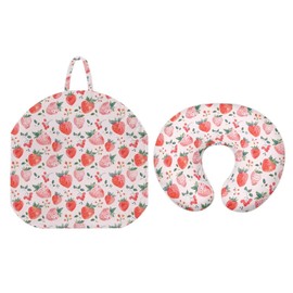 PJHEQOXE Strawberry Print Newborn Lounger Cover with Breastfeeding Pillow Covers Set for Baby 0-24 Months,Pink Ultra Breathable Comfort Lounger Slipcover for Home and Travel Babies Gifts(Cover Only)