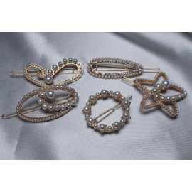 Seleny Bridal Geometric Pearl & Rhinestone Hair Pin Sets (5 Pieces)