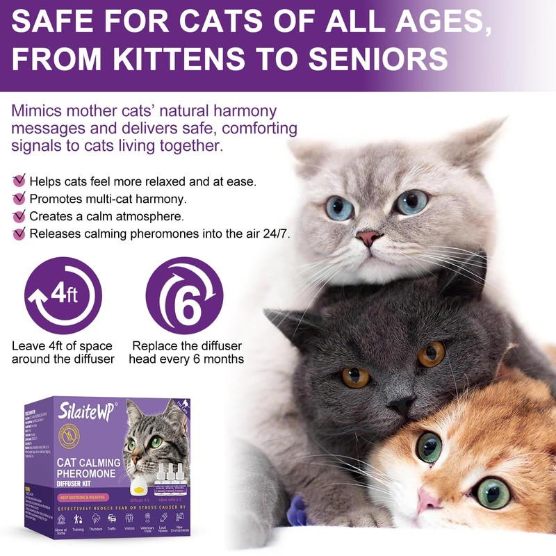 SilaiteWP Calming Pheromone Diffuser for Cats Relieves Anxiety and Stress