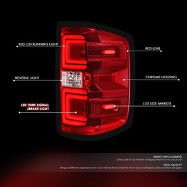 DNA MOTORING TL-ZTL-002E-RD Pair of LED Tail Lights Brake Lamps Compatible with 15-19 Silverado 2500 HD 3500 HD/Sierra 3500 HD,Red Clear Lens