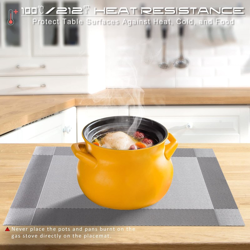 ISIYINER Place Mats, Set of 6, Non-Slip, Washable, PVC, Tear-Resistant,