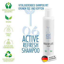 HEALTHY.LIFE VIENNA Active Refresh Shampoo 200 ml with Caffeine & Green Tea - Strengthens, Refreshes, Nourishes & Invigorates Hair - Moisturising - Hair Care for Men and Women - For All Hair Types