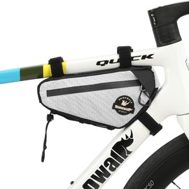 Rhinowalk Triangle Bicycle Frame Bag - Waterproof 1L Frame Bag with Cable Outlet & Pump Holder for MTB, Road Bike & Gravel Bike - White