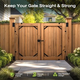 YQE 2 Sets Anti Sag Gate Kit for Wooden Fence, Heavy Duty Gate Hardware with Corner Brace Brackets, Welded Hinges and Self-Locking Gate Latch, Premium No Sag Fence Gate Kit