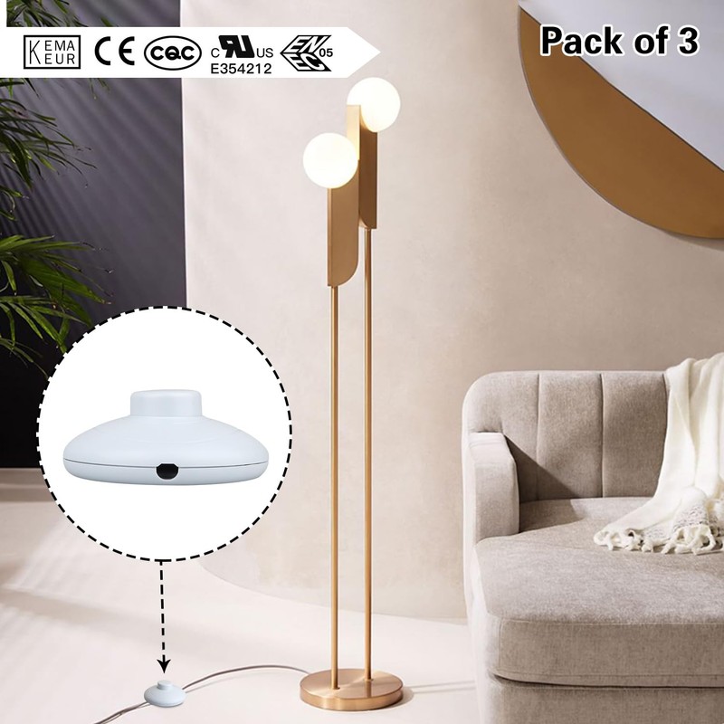 Helunsi 3Pcs Floor Lamp Foot Switch, White Foot Pedal Switch,