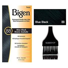Bigen Hoyu PERMANENT POWDER HAIR COLOR Dye, No Ammonia, No Hydrogen Peroxide Required (w/Sleek Brush) 0.21 oz / 6 g Haircolor (88 Blue Black)