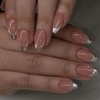 French Tip Press on Nails Short Almond Fake Nails Silver