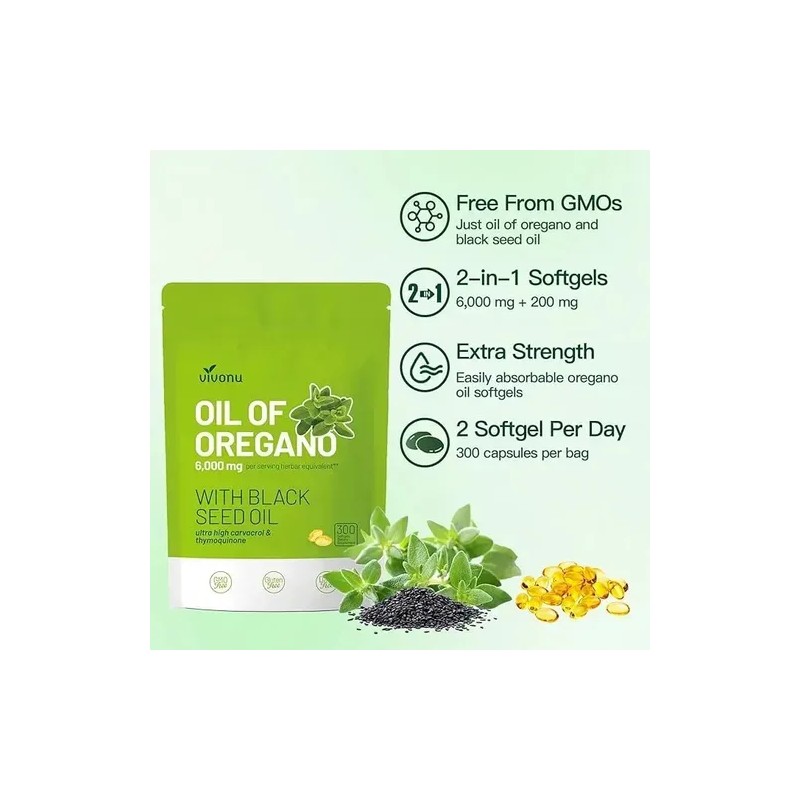 Aceite De Oregano 6000 Mg Con 300 Softgels Sin Sabor