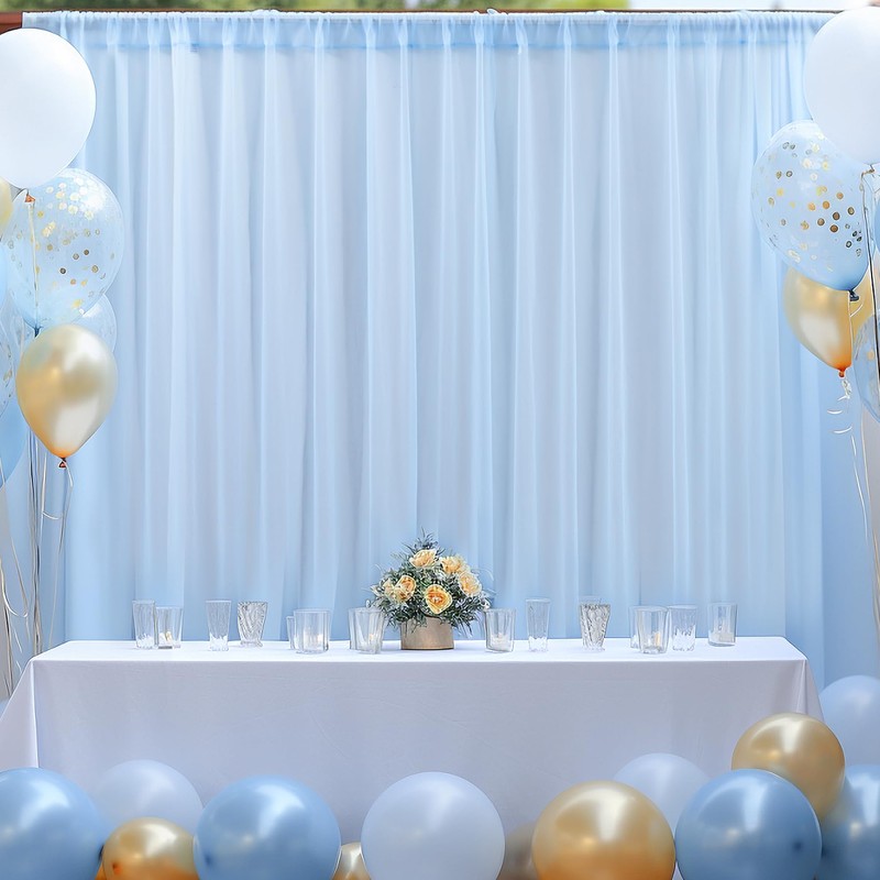 10x10 Blue Tulle Backdrop Curtains for Parties, Sheer Backdrop Curtain