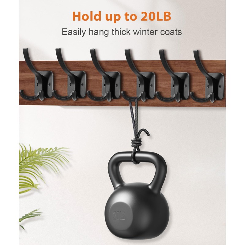 Optish Black Coat Hooks Wall Mount, Wall Hooks for Hanging