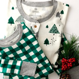 HonestBaby Family Matching Holiday Pajamas Organic Cotton for Men, Women, Kids, Toddlers, Baby Boys, Girls, Unisex Pets , Emerald Painted Buffalo, 6-9 Months