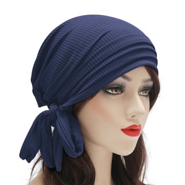 ZLYC Chemo Headwear for Women Soft Head Scarf Headwraps Beanie Hat Stretch Skull Cap(Solid Navy),One Size