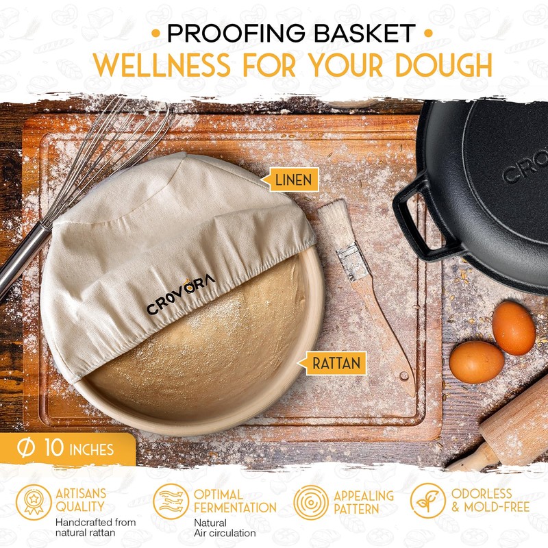 Crovora Pre-Seasoned Cast Iron Dutch Oven for Bread Baking with