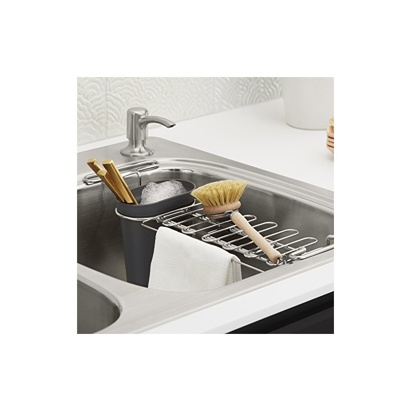 KOHLER K-5473-CHR Multi-Purpose Over-The-Sink Drying Rack, Caddy with Kitchen Towel