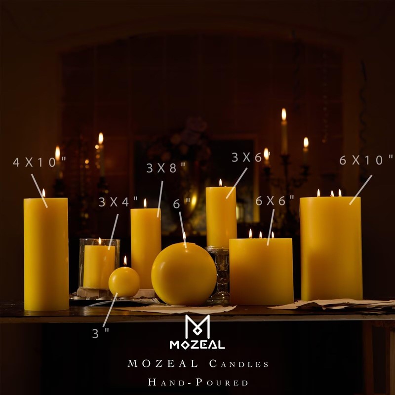 MOZEAL 3" x 6" Hand-Poured Unscented Candle,Dripless Pillar Candle Set