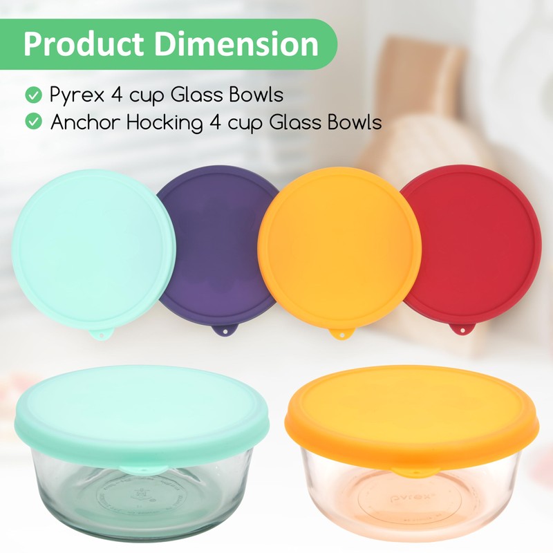 4 Cup Round Silicone Storage Cover Lids Replacement for Anchor
