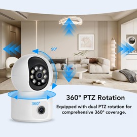 Pomya Smart Security Camera, 1080P WiFi Indoor Camera 360 Degree PTZ Rotation with Dual Lens, Motion Detection, Suitable for Pet Nanny Baby Elderly