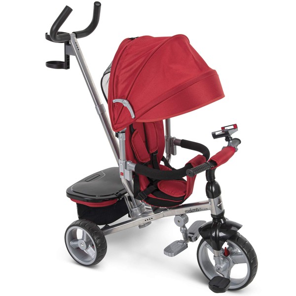 Huffy Malmö Luxe 4-in-1 Canopy Trike with Push Handle, Cup Holder & Rear Storage Red