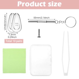 10 Pairs Replacement Nose Pad Eyeglasses Nose Pad Super Soft Eyeglass Noses Pads Clear Silicone Noses Pieces Replacement Repairing Kit with 3 in 1 Mini Screwdriver Glasses Sunglass Cleaning Cloth