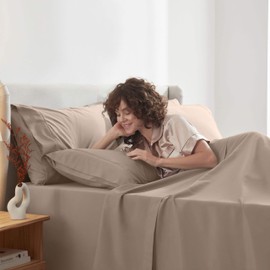 Nestl Extra Deep Full Sheet Set - 6 Piece Breathable & Cooling Sheets - Hotel Luxury Bedding Set w/18-24 Inch Extra Deep Pockets - Easy & Secure Fit - Super Soft, Wrinkle Free & Comfy - Taupe Sand