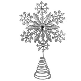 Ornativity Glitter Snowflake Tree Topper - Silver Sparkling Gem Christmas Tree Decoration