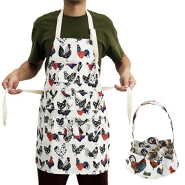 DNAMYJME Egg Collecting Apron and Basket for Gathering Fresh Eggs,12 Deep Pockets Chicken Egg Apron and 7 Deep Pockets Chicken Egg Basket,Women Housewife Apron Adult for Chicken Duck Goose Eggs,,
