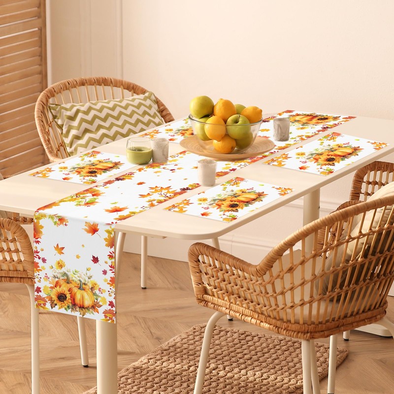 DPKOW Autumn Decorations, Maple Leaves Table Runner Placemats, Autumn Table