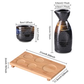 Xnqelerate 6 Pieces Japanese Sake Set, Ceramic Sake Cup Set with 1 Tokkuri Bottle, 4 Ochoko Cups and 1 Bamboo Tray for Hot or Cold Sake Porcelain Sake Bottle Saki Set