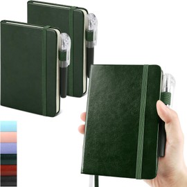 Small Notebook College Ruled, 3 Pack (Green) 3.7x5.7 in Pocket Notebook Journaling Notebooks Mini Hardcover Lined Note Pads with Pens for Work Business Travel and Office Supplies