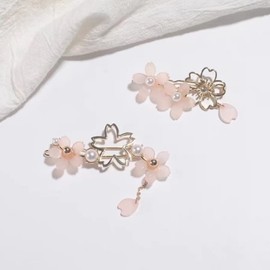 EZ PEACH Cherry Blossom Flower Pearl Hairpin Hair Clip Bangs Hair Closure Hair Ornaments Kimono Kimono Hair Accessory Set of 2 (Cherry Blossom Set01)