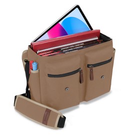 ENHANCE Designer Edition DnD Bag - Stylish RPG Player's Dungeons and Dragons Messenger Bag Fits Player's Handbook, Binders, Dice & Accessories with Tablet Sleeve and Side Pockets (Tan)