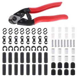 73Pcs Cable Cutter Wire Rope Heavy Duty with Bike Brake Shift Cable End Caps Ferrules and O Rings Valve Cores S-Buckle C-Buckle, Complete Bike Cable Housing Kit for Mountain Bike Road Bike