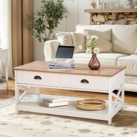 Sophia & William Farmhouse Console Table with Drawers and Storage Shelf, Narrow Console Table Farmhouse Sofa Table for Entryway, Ivory