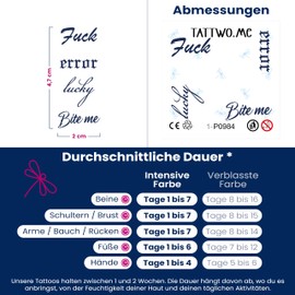 Tattwo.me Temporary Tattoos for Adults and Children 2 Weeks Waterproof - 4 Text to Cut Out - Vegetable Ink - EU Cosmetic Certificate - (P0984)