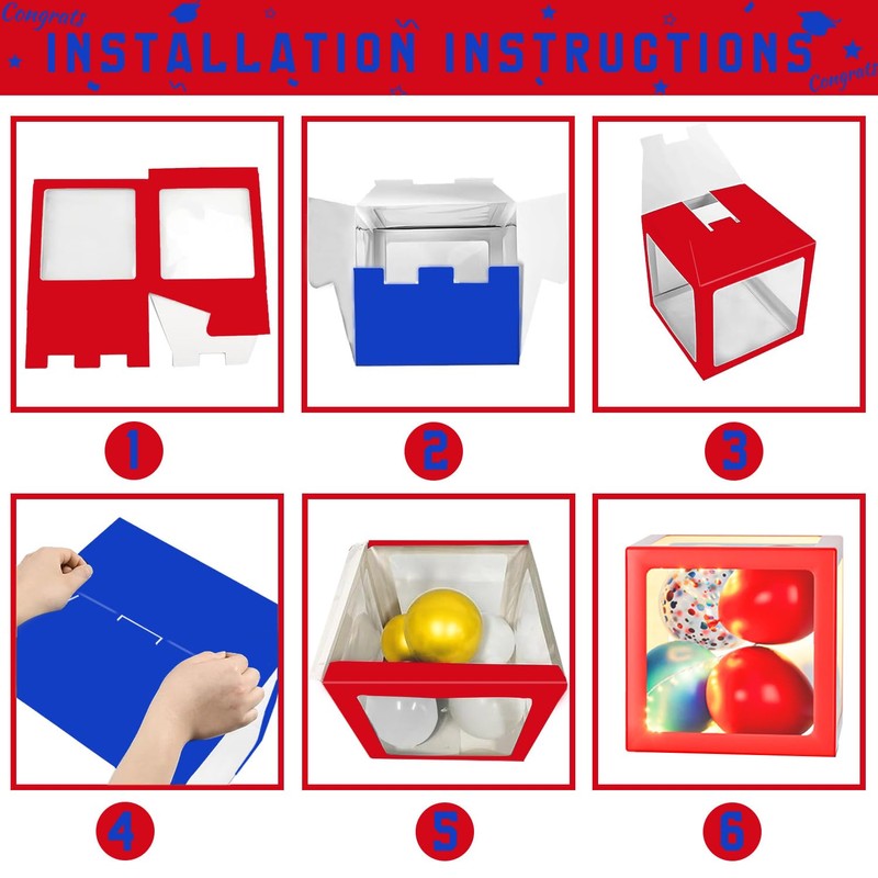 2026 Graduation Decorations, Red and Blue Graduation Decorations, Balloons Boxes