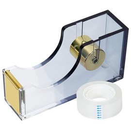 Multibey - Dispensador de cinta adhesiva de computadora de acrílico transparente de 1 pulgada con cinta adhesiva para oficina, escuela, idea de regalo (negro degradado)
