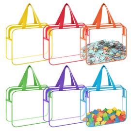6 Pcs Toy Storage Bags with Handle and Zips, PVC Waterproof Toy Organiser Clear Bags for Travel, Kids Toy Storage for Building Blocks, Puzzle, Board Games 11.8x8.6x3.9 inch