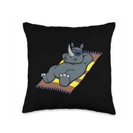Funny Rhino Sunbathing Cartoon Design Cute Relaxing Animal Throw Pillow