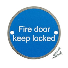 Fire Door Guru® Pack of 20 Fire Door Keep Locked Safety Sign - 76mm Disc - Stainless Steel Safety Sign - Fixings Included