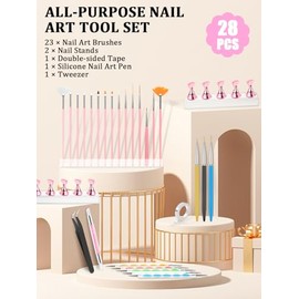 YOOVR Juego de herramientas de arte de uñas, soporte de uñas para pintar uñas, pinceles de arte de uñas, pinceles de delineador, herramienta de punteo