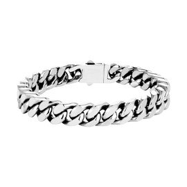 Mens Silver Colored Bracelet for Men，Stainless Steel Cuban Link Bracelet, 8mm Width 7.9" Length Polished Silver Chain Link Bracelet with Secure Clasp, Gift Box Included, Stylish & Durable Jewelry