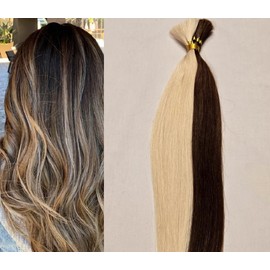 Hair Faux You 18" 100 grams, Double Drawn,10 Bundles,100% Human V-light Bulk Hair Extensions (Loose Hair) #4/613 Dark Brown Mixed With Platinum Blonde