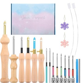 20 Pcs Punch Needle Kit Adjustable Wooden Punch Needle Set Embroidery Pen Set for Kids Adults Beginner Punch Needle Kits
