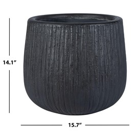 SAFAVIEH Outdoor - Francia Black Concrete Ficonstone Planter Pot with Drainage Hole, Frost Resistant Garden Planter for Patio, Deck, Indoor Outdoor Use, 15.7" W x 15.7" D x 14" H (PAT1523A)