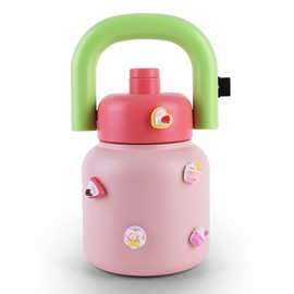 Botella de agua aislada de 34 onzas con popote y asa, botella de termo de acero inoxidable sin BPA para bebidas calientes y frías, frasco al aspiradora a prueba de fugas para hombres y mujeres, rosa y