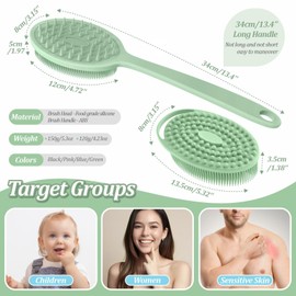 GEENOA Silicone Back & Body Scrubber Set 2PCS, 13.4'' Gentle Exfoliating Back Scrubber with Dual-Side Head and Non-Slip Handle, Hygienic Silicone Loofah with Soft Bristles and Massage Dots(Green-2PC)